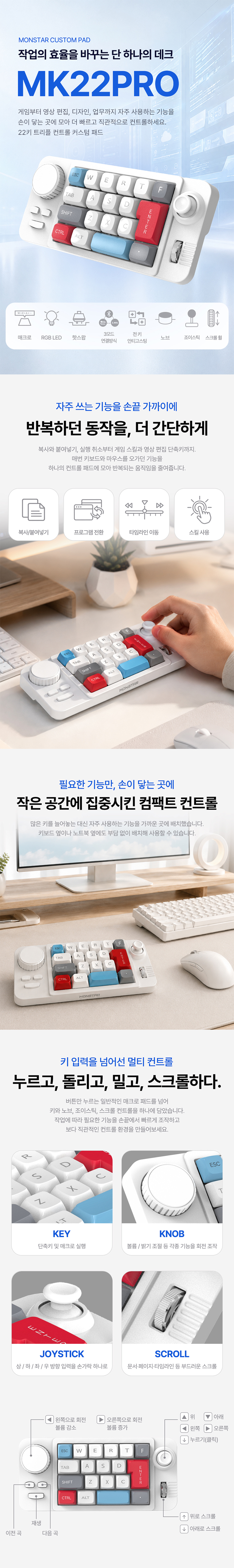 PC고수 MK22PRO 단축키 조약돌 매크로 노브 조이스틱 스트리밍 기계식 커스텀 키 패드 상세 1