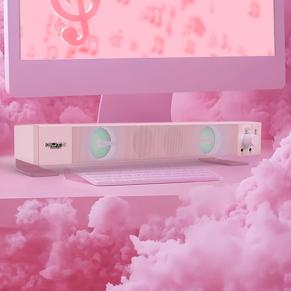 PC고수 라이브 100 RGB 오트밀 핑크 USB PC 사운드 바 2.0 게이밍 스피커 4